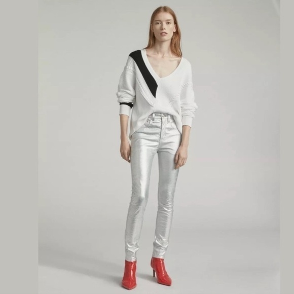 rag & bone Leather Pants 23 NWT Silver Metallic Contemporary Space Dress Event - Picture 4 of 13